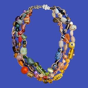 Artisan Handmade Macrame Bead Soup Lampwork Multi-strand Necklace
